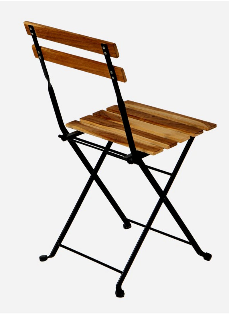 Generic - Folding Bistro Chairs Solid Wood Teak and Metal Dining Chair with Backrest, Weather Resistant Metal Outdoor Furniture - Image 1