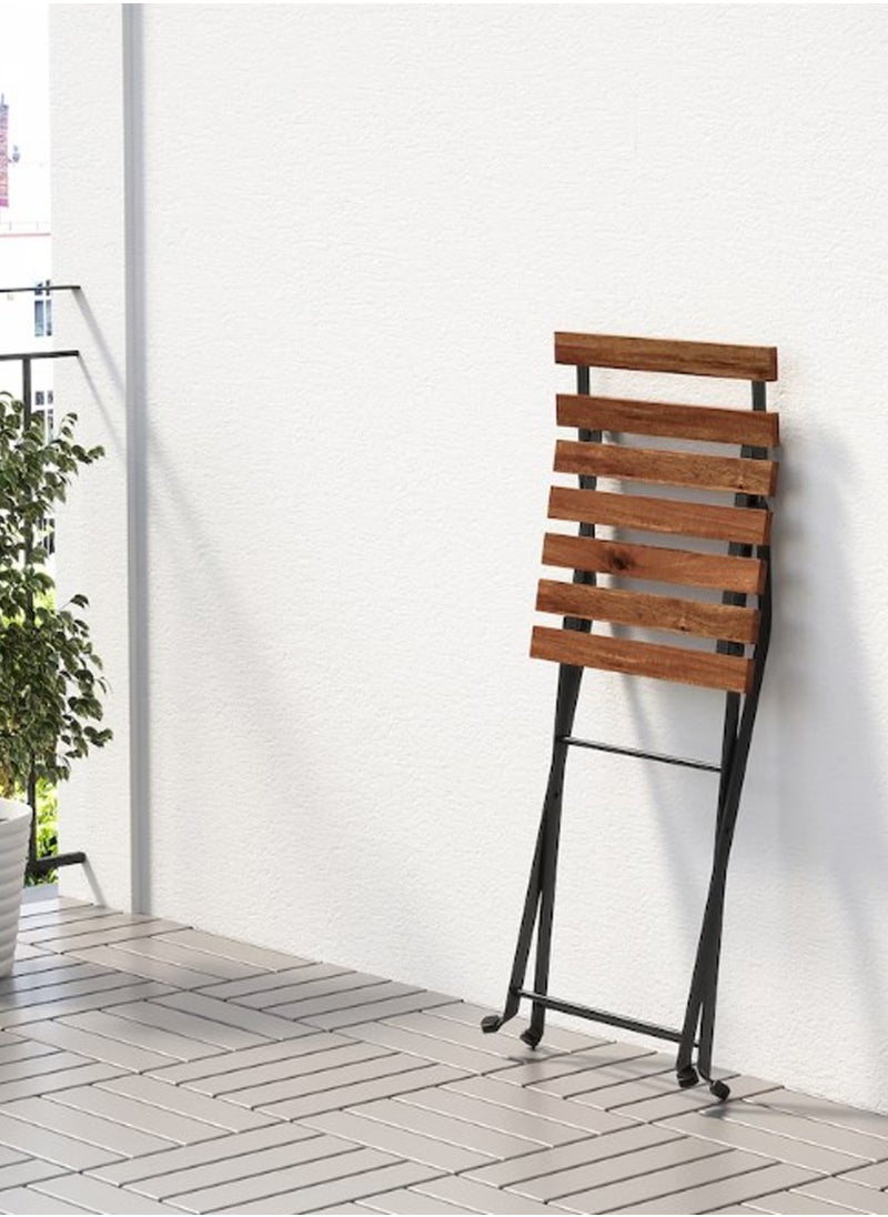 Generic - Folding Bistro Chairs Solid Wood Teak and Metal Dining Chair with Backrest, Weather Resistant Metal Outdoor Furniture - Image 1