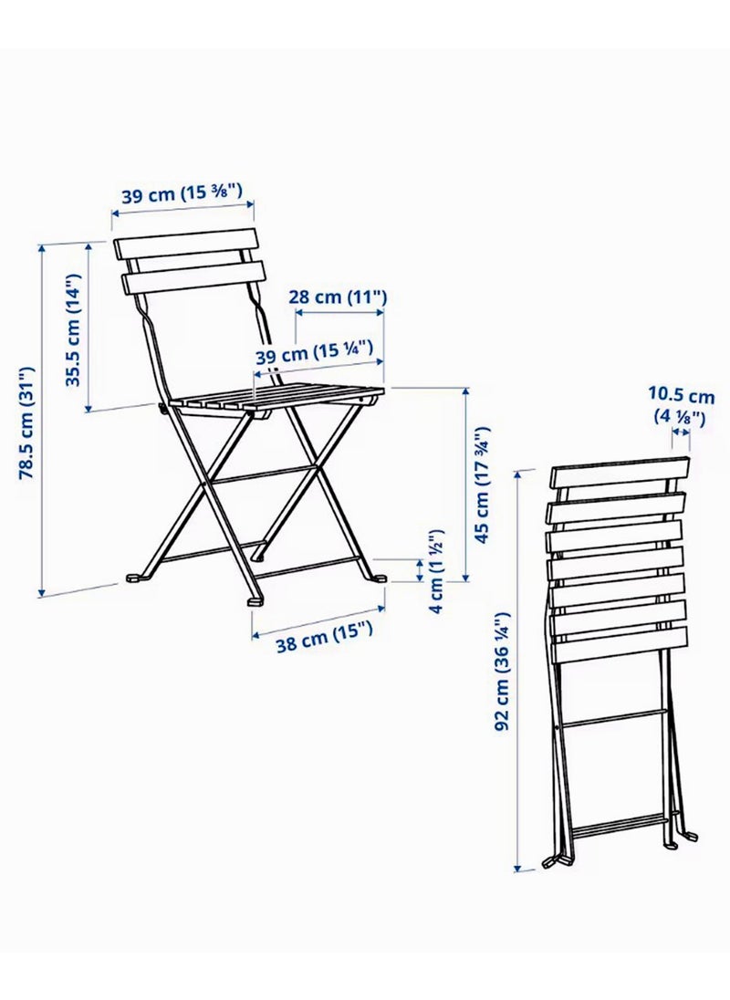 Generic - Folding Bistro Chairs Solid Wood Teak and Metal Dining Chair with Backrest, Weather Resistant Metal Outdoor Furniture - Image 1