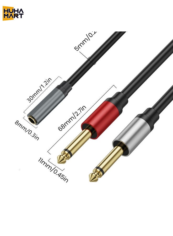 HuHa Mart 5m Gold Plated 3.5mm TRS Female to 2 x 6.35mm TS Male Mono Y Splitter Adapter Audio Cable(Black) - Image 3