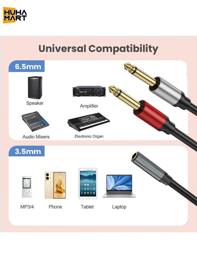 HuHa Mart 5m Gold Plated 3.5mm TRS Female to 2 x 6.35mm TS Male Mono Y Splitter Adapter Audio Cable(Black) - Image 4