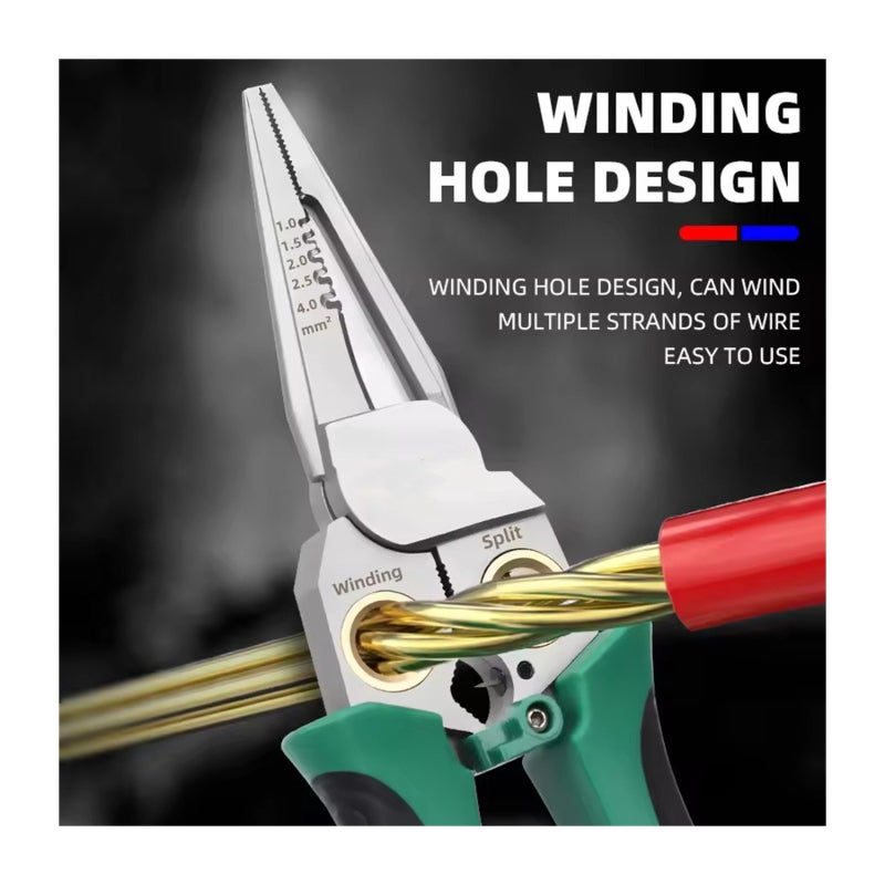 8-in-1 stainless steel wire stripping needle nose pliers, anti slip multifunctional wire stripping device with electrical testing wire stripping needle nose electrician pliers, super easy to operate electrical crimping tool - Image 3