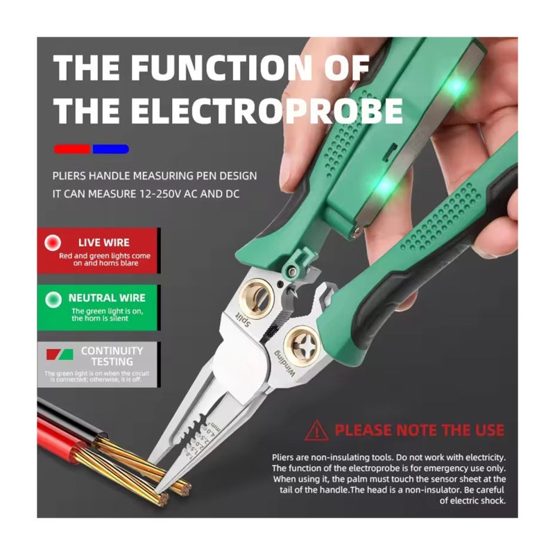 8-in-1 stainless steel wire stripping needle nose pliers, anti slip multifunctional wire stripping device with electrical testing wire stripping needle nose electrician pliers, super easy to operate electrical crimping tool - Image 4