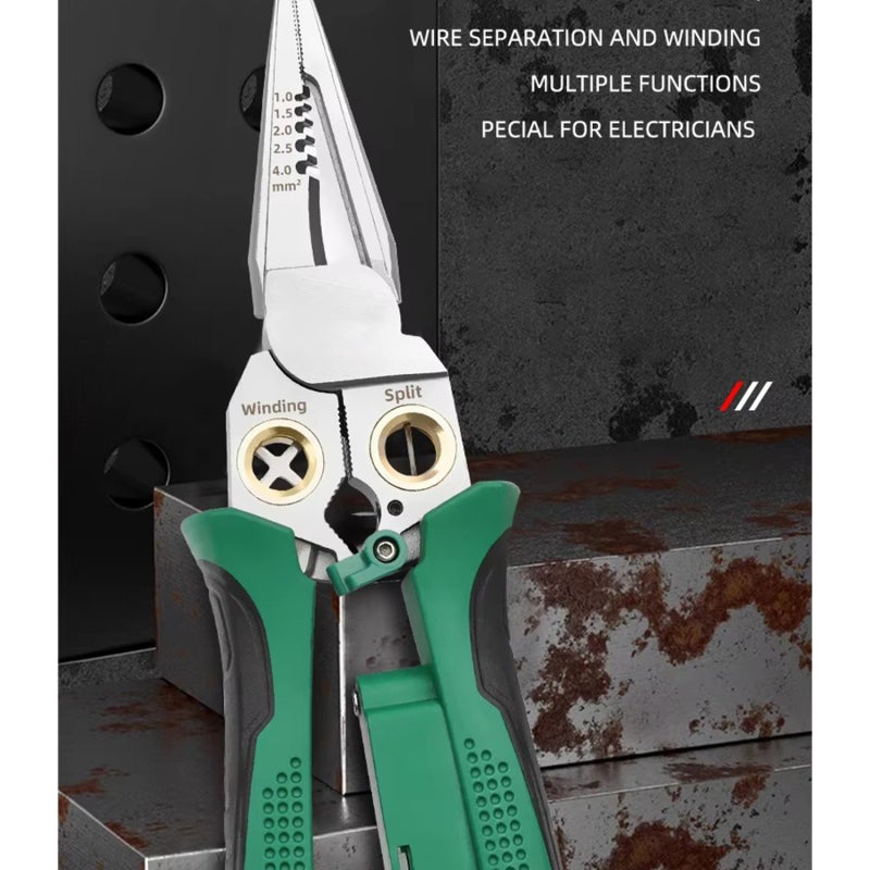 8-in-1 stainless steel wire stripping needle nose pliers, anti slip multifunctional wire stripping device with electrical testing wire stripping needle nose electrician pliers, super easy to operate electrical crimping tool - Image 5