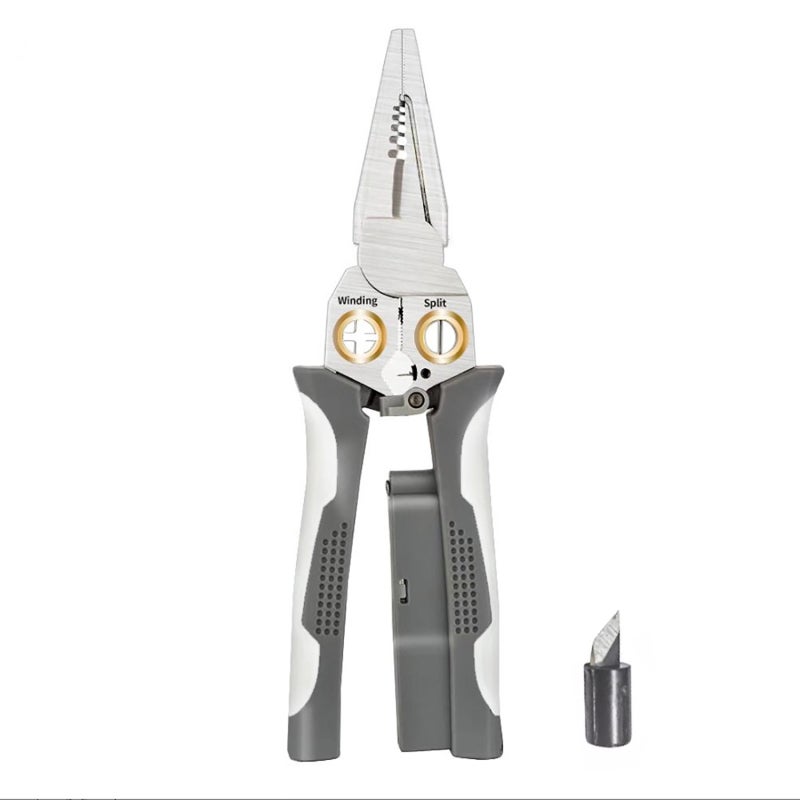 8-in-1 stainless steel wire stripping needle nose pliers, anti slip multifunctional wire stripping device with electrical testing wire stripping needle nose electrician pliers, super easy to operate electrical crimping tool - Image 1