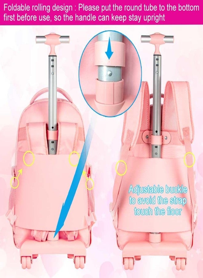 CCJPX Rolling Backpack for Girls Women, 21" Roller Wheels School Bookbag, Wheeled Suitcase Backpacks with Lunch Bag for Teen, 21"pink, One Size, Casual - Image 3