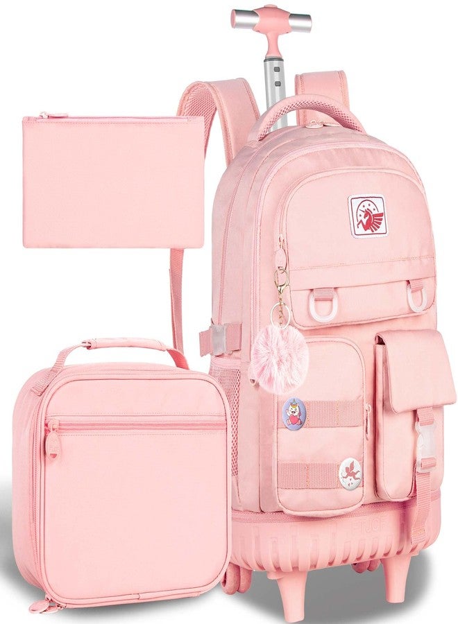 CCJPX Rolling Backpack for Girls Women, 21" Roller Wheels School Bookbag, Wheeled Suitcase Backpacks with Lunch Bag for Teen, 21"pink, One Size, Casual - Image 1