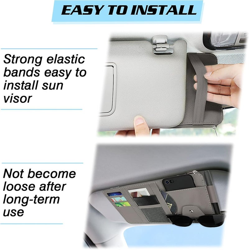 Automaze Car Sun Visor Organizer, Auto Interior Accessories Pocket Organizer - Car Truck Storage Pouch Holder, with Multi-Pocket Net Zipper (Gray) - Image 5