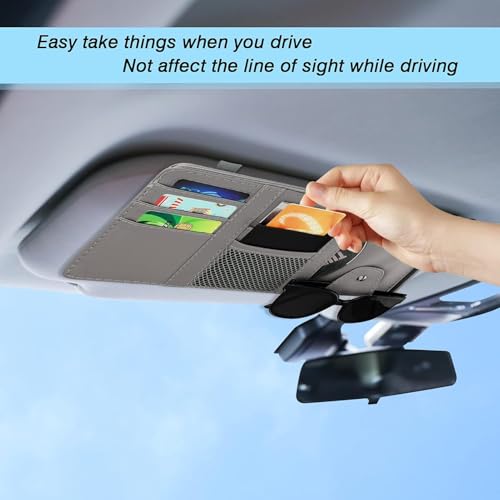 Automaze Car Sun Visor Organizer, Auto Interior Accessories Pocket Organizer - Car Truck Storage Pouch Holder, with Multi-Pocket Net Zipper (Gray) - Image 3