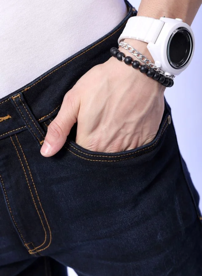 ذا انديان كراج كو Men Slim Fit Solid Mid-Rise Stretchable Jeans