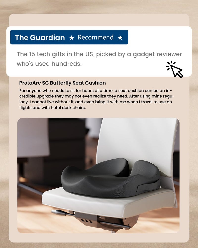 ProtoArc Seat Cushion, Office Chair Cushion for Sciatica, Coccyx Cushion, Ergonomic Memory Foam Seat Cushion for Car, Home, Pressure Relief Pad for Hip, Tailbone, All Day Comfort - Dark Gray - Image 2