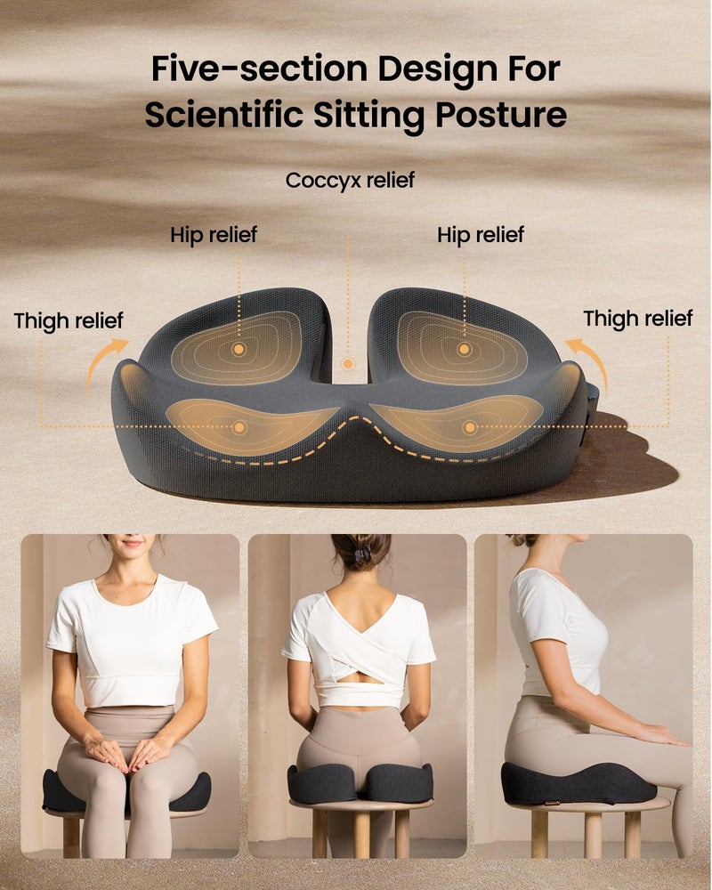 ProtoArc Seat Cushion, Office Chair Cushion for Sciatica, Coccyx Cushion, Ergonomic Memory Foam Seat Cushion for Car, Home, Pressure Relief Pad for Hip, Tailbone, All Day Comfort - Dark Gray - Image 4