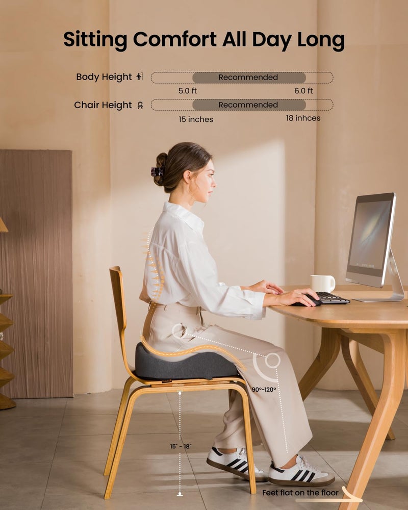 ProtoArc Seat Cushion, Office Chair Cushion for Sciatica, Coccyx Cushion, Ergonomic Memory Foam Seat Cushion for Car, Home, Pressure Relief Pad for Hip, Tailbone, All Day Comfort - Dark Gray - Image 5