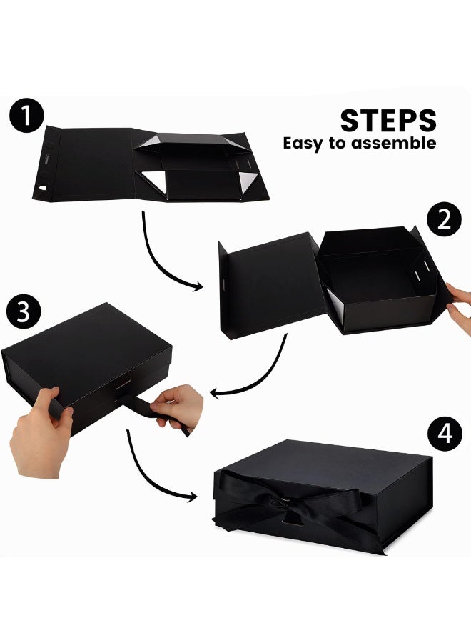 Gift Box with Lid for Presents 26*23*9.5cm with Ribbon and Magnetic Closure(1-Pack) (Black) - Image 2