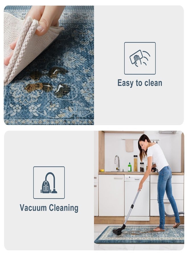 KIMODE Anti Fatigue Kitchen Mats 17.3" x 47"+17.3" x 29", Boho Blue Kitchen Rugs Sets of 2, Non Slip Waterproof Kitchen Floor Mats, Vintage Memory Foam Kitchen Mat for Sink, Laundry, Desk - Image 5