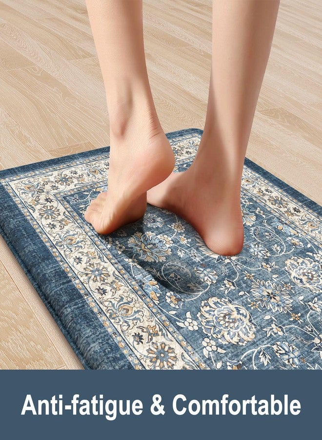 KIMODE Anti Fatigue Kitchen Mats 17.3" x 47"+17.3" x 29", Boho Blue Kitchen Rugs Sets of 2, Non Slip Waterproof Kitchen Floor Mats, Vintage Memory Foam Kitchen Mat for Sink, Laundry, Desk - Image 2