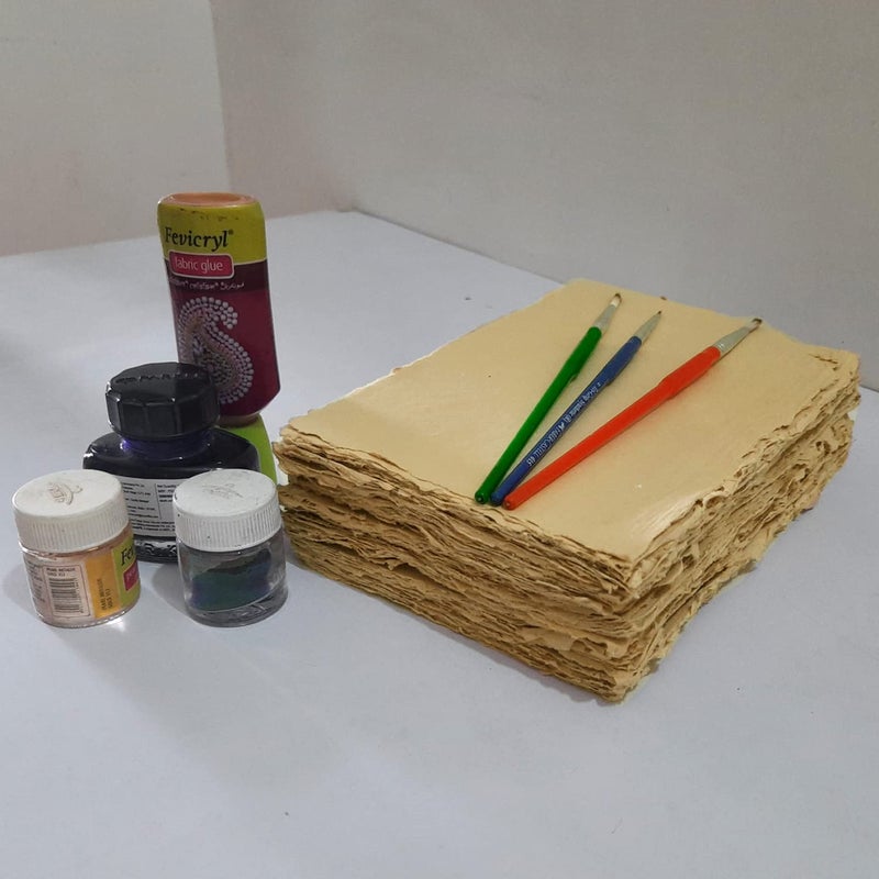 Deckle Papers Multipurpose A4 Handmade Cotton Paper-Drawing Paper, Calligraphy, DIY-Project, Scrapbooking, Gift Wrap, Art and Craft Origami Size-8.3x11.7 Pack of-20 Brown - Image 4
