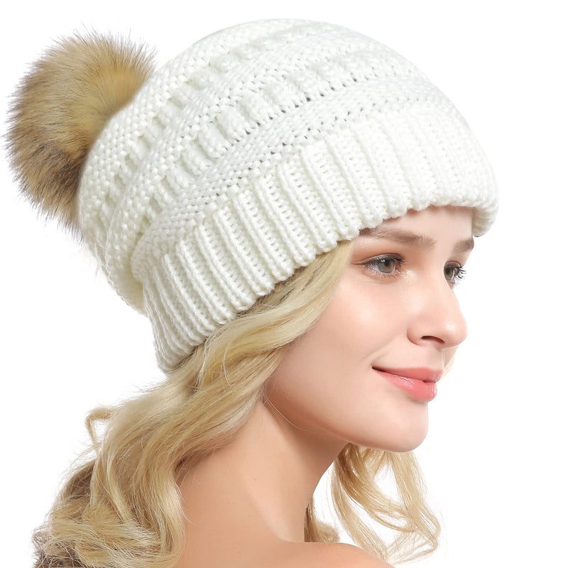 QUEENFUR Women Knit Slouchy Beanie Chunky Baggy Hat with Faux Fur Pompom Winter Soft Warm Ski Cap - Image 4