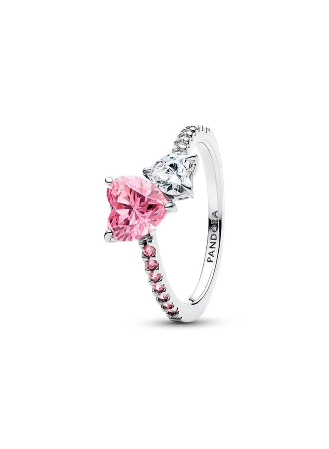 Pandora Double Heart Pink & Clear Sparkling Ring