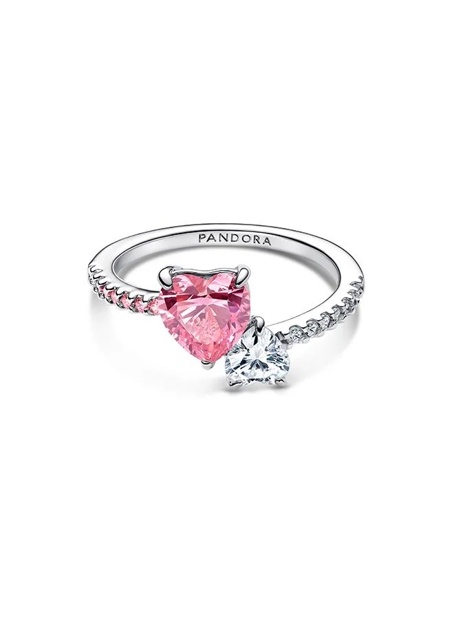 Pandora Double Heart Pink & Clear Sparkling Ring