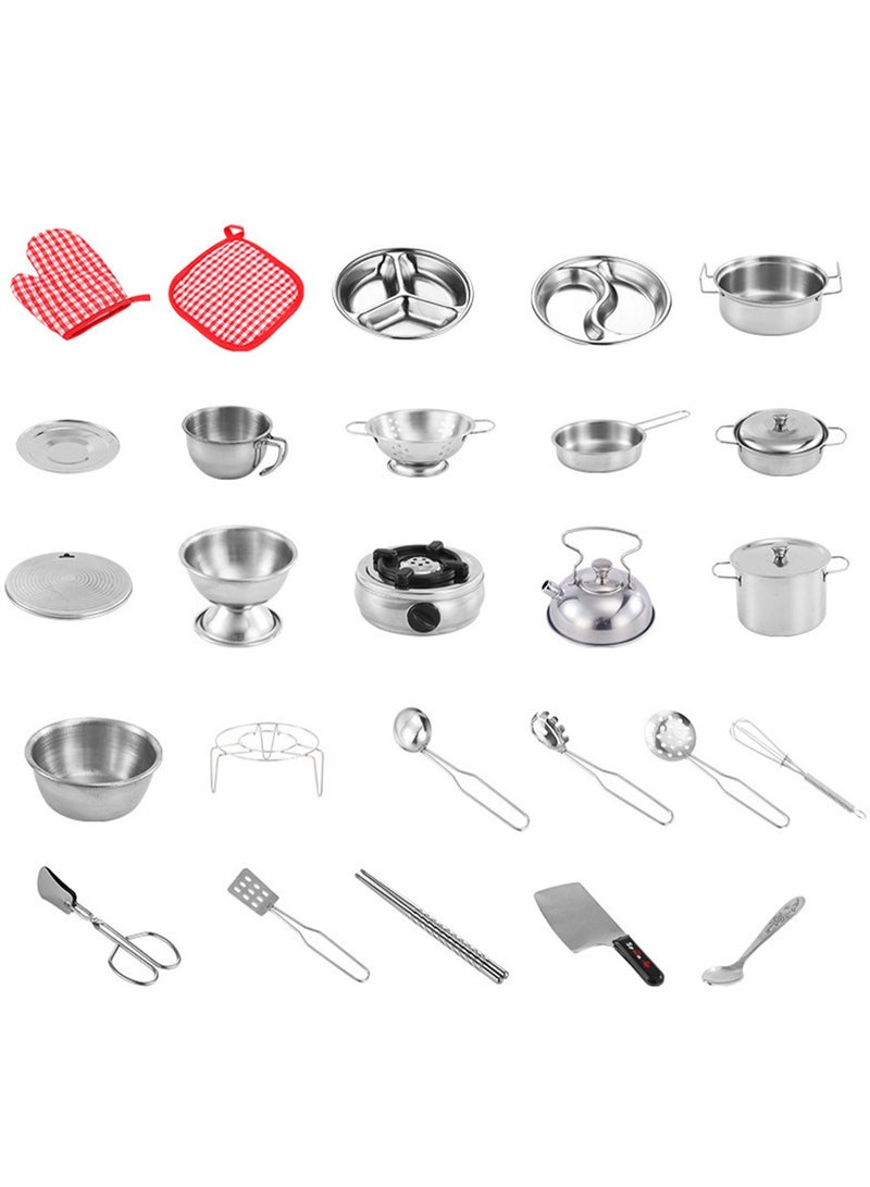 Coal Stove Set, Mini Kitchen Role Play Accessories, Small Size Stainless Steel Cookware, Cooking Utensils, Toy Pots, Educational Toys For Kids, Toddlers, Boys And Girls - Image 1