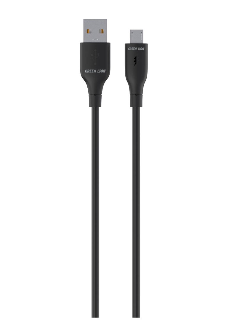 GREEN LION USB-A to Micro PVC Cable / 1m Cable Length / High Transfer Speed / 12W Power Charging / Secure & Safe / Wide Compatible / Charge & Sync / 10,000 Bends Life Span - Black - Image 1