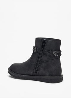 JUNIORS Girls Floral Accent Low Ankle Boots with Zip Closure  - Image 2