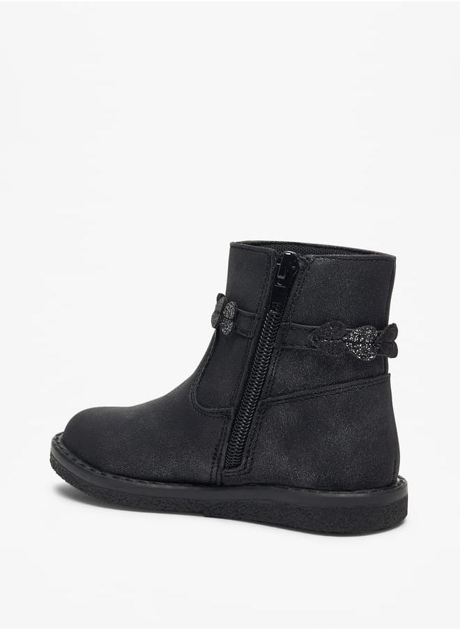 JUNIORS Girls Floral Accent Low Ankle Boots with Zip Closure  - Image 2