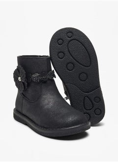 JUNIORS Girls Floral Accent Low Ankle Boots with Zip Closure  - Image 4