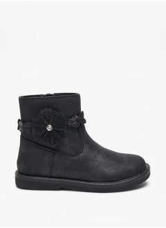JUNIORS Girls Floral Accent Low Ankle Boots with Zip Closure  - Image 3