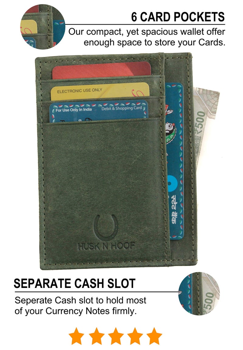 Husk N Hoof RFID Protected Leather Credit Card Holder Wallet for Man Women | Card Holder for Men Woman | Hunter Green - Image 2