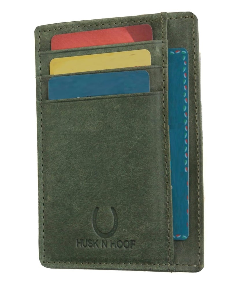 Husk N Hoof RFID Protected Leather Credit Card Holder Wallet for Man Women | Card Holder for Men Woman | Hunter Green - Image 1