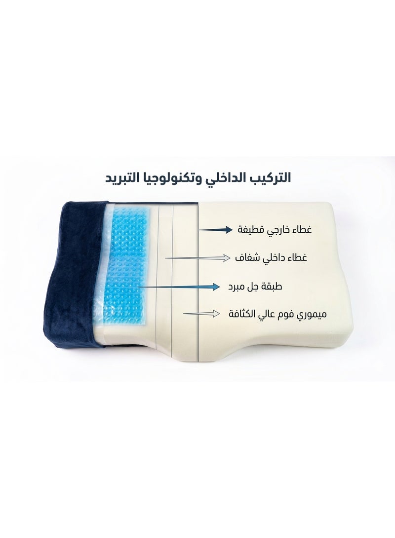 ماكس كمفورت مخدة طبية مطورة من الميموري فوم مزوده بطبقة جل مبرد لدعم الرقبة والكتفين مع غطاء قطيفة قابل للإزالة,60*35*13,ماكس كمفورت - Image 4