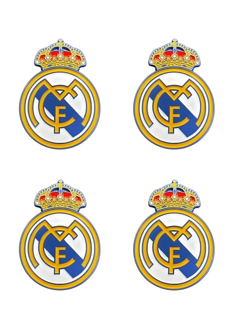 4 قطع من ملصقات نادي ريال مدريد المعدنية، مقاس 3×3 سم (مجموعة من 4 قطع)، شارة تزيينية للهاتف والكمبيوتر المحمول - Image 1