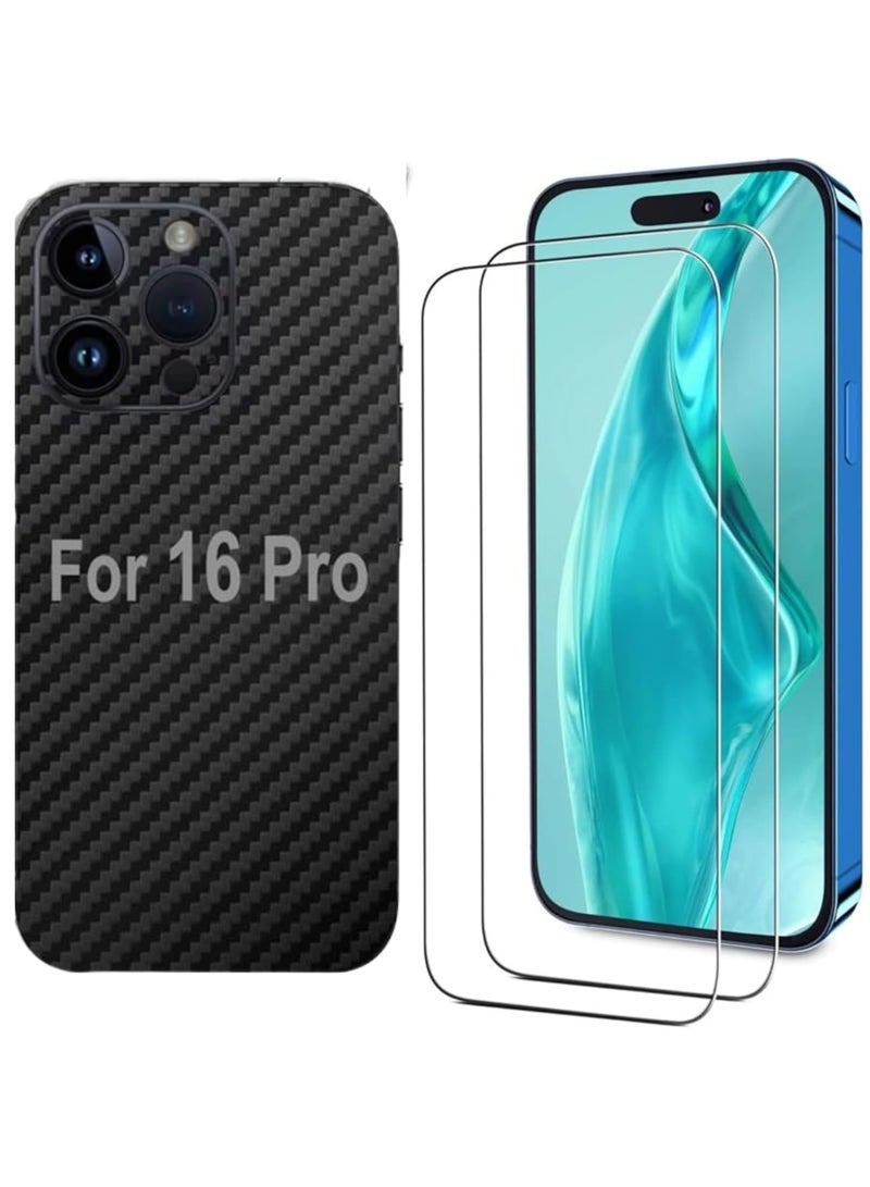 ساراونت غطاء حماية من ألياف الكربون  من قطعة واحدة لهاتف iPhone 16 Pro وقطعتين من واقيات الشاشة 10H - Image 1