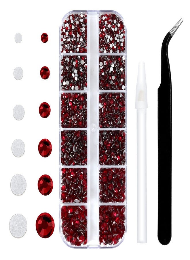 MEIBITE 4240Pcs Dark Red Flatback Rhinestones 6 Sizes Crystal Diamonds for Nail Art Crafts Clothes Shoes with Tweezers and Picking Pen - Image 1