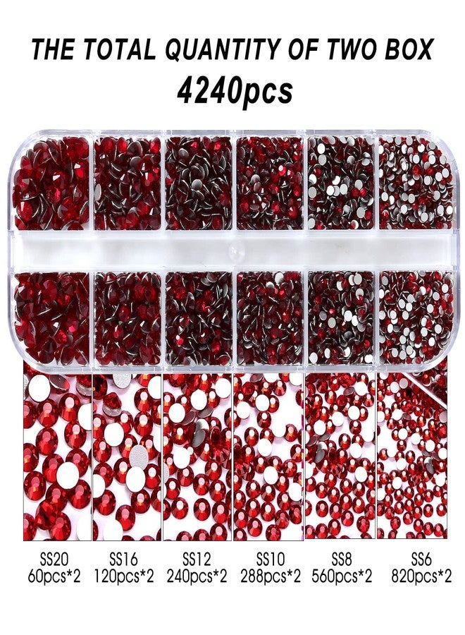 MEIBITE 4240Pcs Dark Red Flatback Rhinestones 6 Sizes Crystal Diamonds for Nail Art Crafts Clothes Shoes with Tweezers and Picking Pen - Image 3