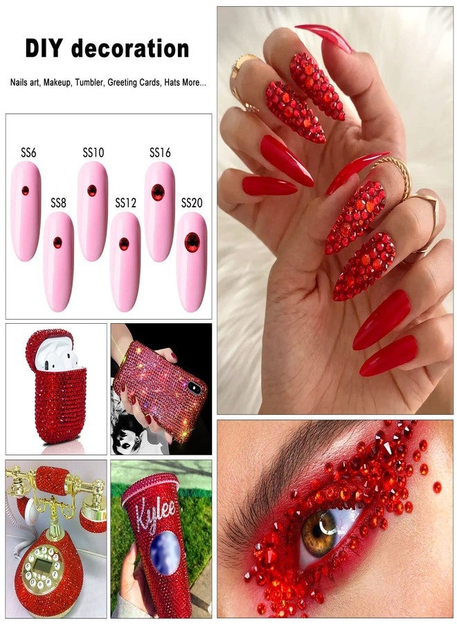 MEIBITE 4240Pcs Dark Red Flatback Rhinestones 6 Sizes Crystal Diamonds for Nail Art Crafts Clothes Shoes with Tweezers and Picking Pen - Image 5