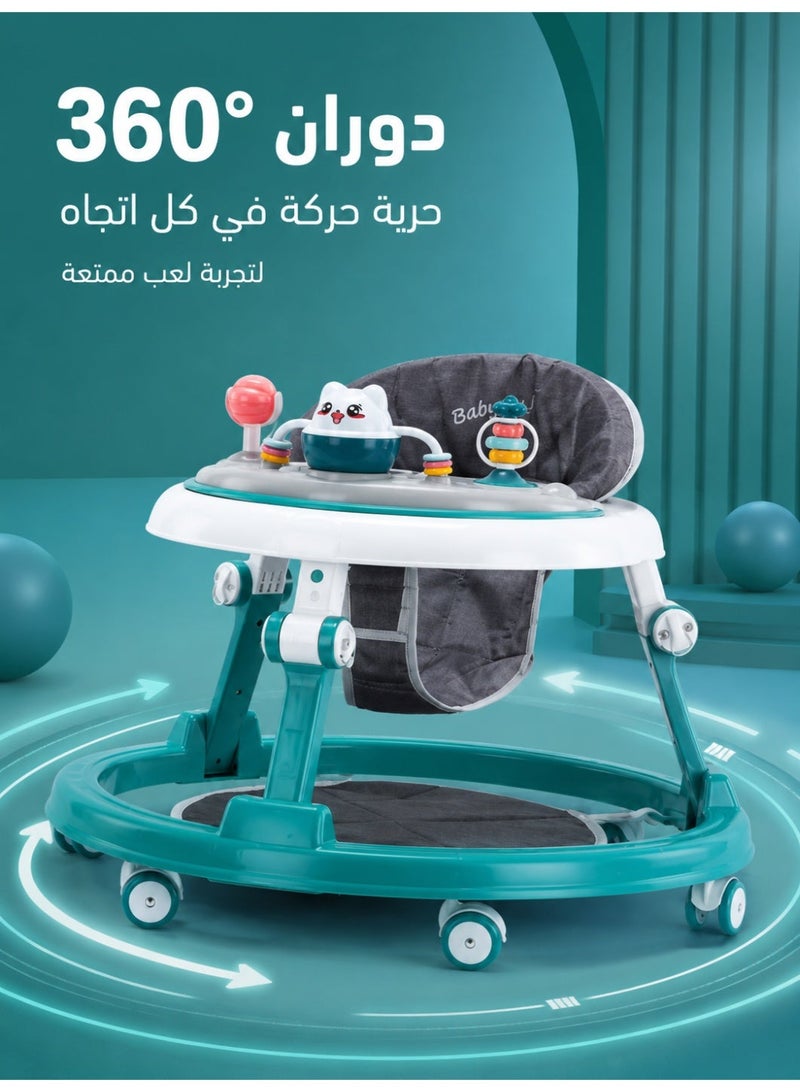 Riolio Baby Walker with Wheels, Activity Center with Silent Wheels and Anti-Rollover Design, 5-Height Adjustable and Foldable, for Boys and Girls 6-18 Months, with Footrest and Handle - Image 4