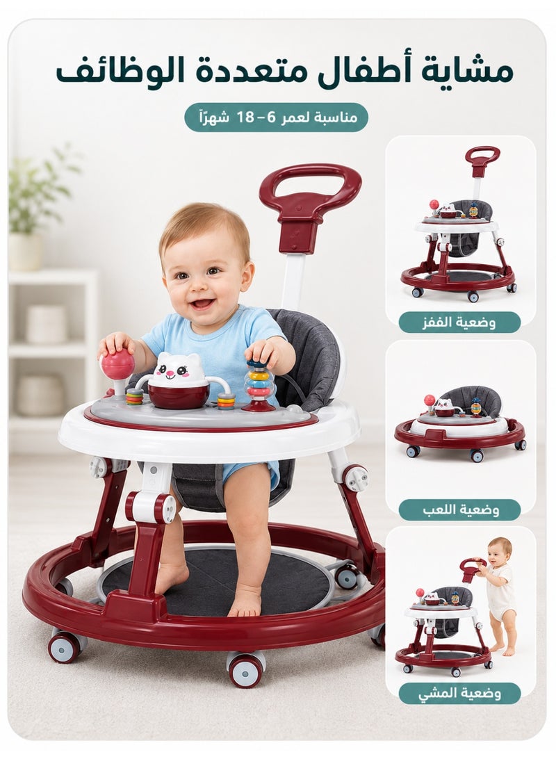 Riolio Baby Walker with Wheels, Activity Center with Silent Wheels and Anti-Rollover Design, 5-Height Adjustable and Foldable, for Boys and Girls 6-18 Months, with Footrest and Handle - Image 1