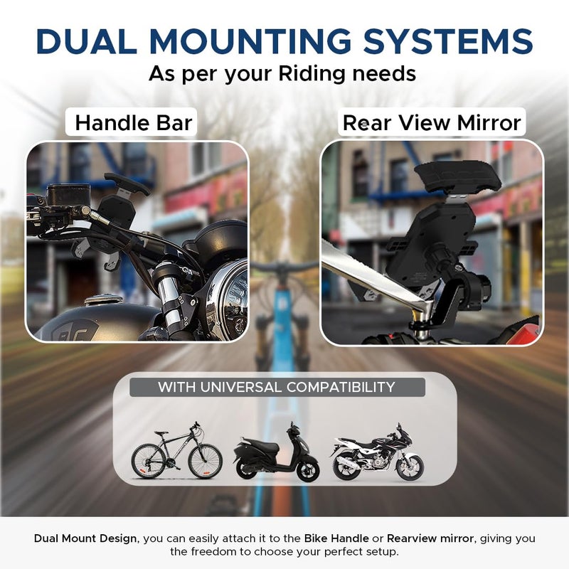 Amkette iGrip Secure Plus Mobile Holder for Bike/Scooter | Sturdy Build with Internal Metal Core, Anti-Shake Mount, 360° Rotation, IPX6 Waterproof, ABS & Rubber Protection (Black) - Image 3