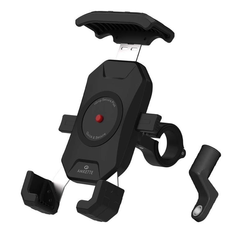 Amkette iGrip Secure Plus Mobile Holder for Bike/Scooter | Sturdy Build with Internal Metal Core, Anti-Shake Mount, 360° Rotation, IPX6 Waterproof, ABS & Rubber Protection (Black) - Image 1