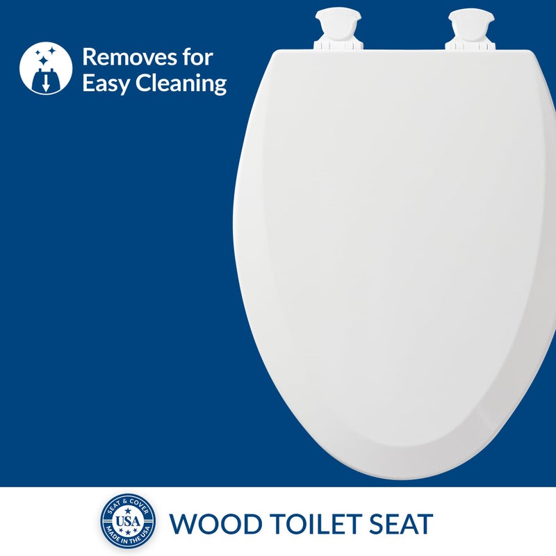 Bemis 1500EC Durable Wood Toilet Seat with Easy Clean Hinges, Made in USA, Elongated, White, 2-Pack - Image 2
