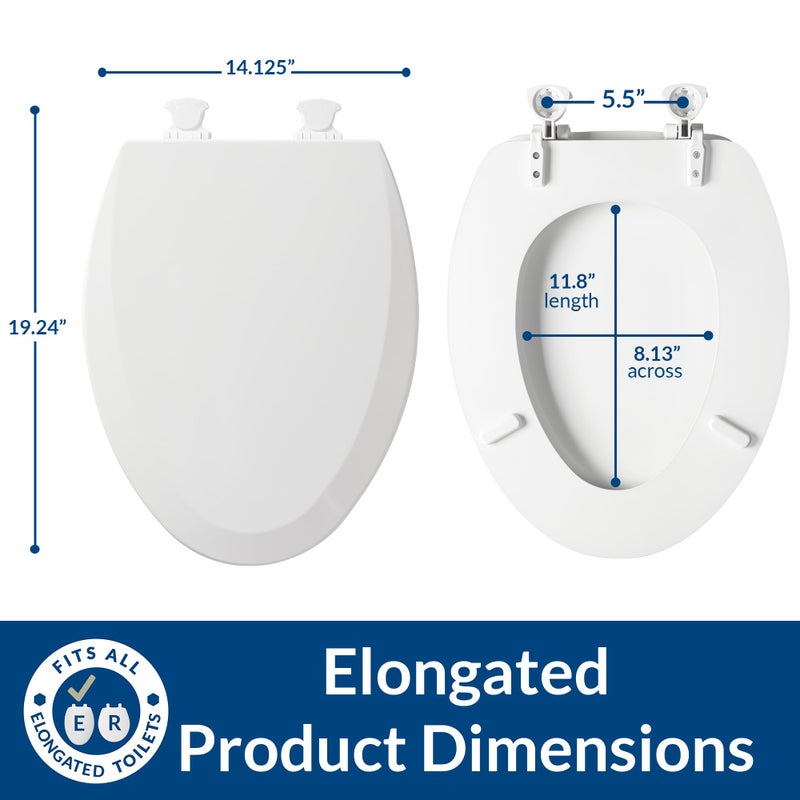 Bemis 1500EC Durable Wood Toilet Seat with Easy Clean Hinges, Made in USA, Elongated, White, 2-Pack - Image 3