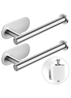 MIXDE Adhesive Toilet Paper Holder - Self Adhesive Toilet Roll Holder for Bathroom Kitchen Stick on Wall Stainless Steel Brushed(Silver-2pcs)  - Image 1