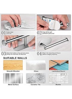 MIXDE Adhesive Toilet Paper Holder - Self Adhesive Toilet Roll Holder for Bathroom Kitchen Stick on Wall Stainless Steel Brushed(Silver-2pcs)  - Image 4