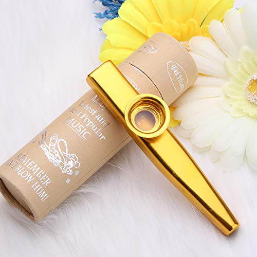 OIBTECH Kazoo Golden Aluminum Alloy with Five Membrane Flute Diaphragm Mouth Kazoos Musical Instruments - Image 1