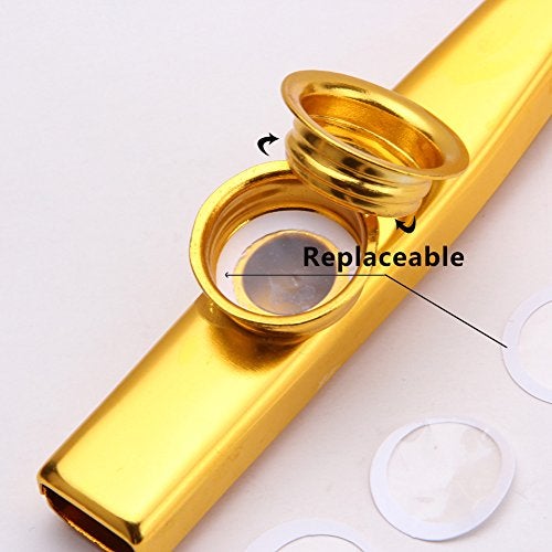 OIBTECH Kazoo Golden Aluminum Alloy with Five Membrane Flute Diaphragm Mouth Kazoos Musical Instruments - Image 2