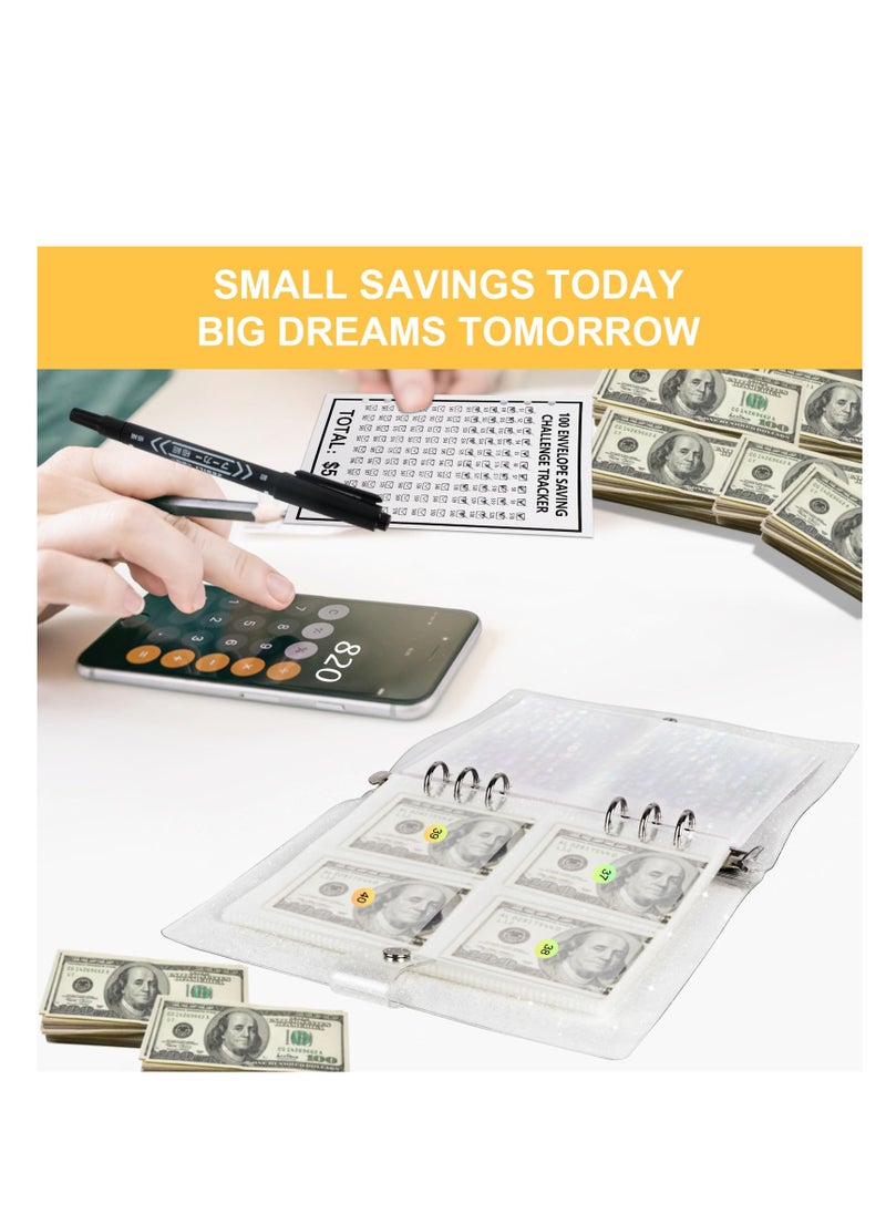 100 Envelopes Money Saving Challenge, 2023 New & Shiny 100 Envelope Challenge Binder, Easy and Funny Way to Save $5,050 Budget Planner, 100-Day Envelope Challenge Kit Money Saving Binder