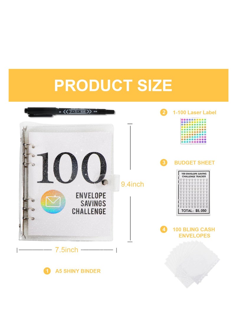 100 Envelopes Money Saving Challenge, 2023 New & Shiny 100 Envelope Challenge Binder, Easy and Funny Way to Save $5,050 Budget Planner, 100-Day Envelope Challenge Kit Money Saving Binder